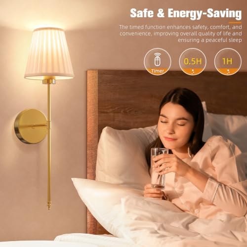 NIORSUN Battery Operated Wall Sconce Set of 2,Beige-Gold Rechargeable Wall Lights with 10400mAh Dimmable Bulbs and Remote, 9 Colors Wireless Wall Lamps for Bedroom Living Room Hallway - Image 6