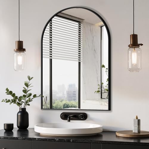 Delma Arched Bathroom Mirror, Black, 20"x30" by Delma
