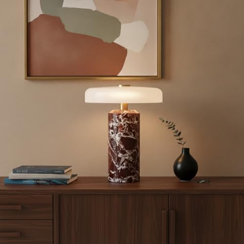 Marble Luxury Stone Rechargeable Touch Table Lamp, 3 Dimmable Cordless Design Bedside Lamp, Glass Lampshade, High-End and Light Luxury, for Console, Entryway, Foyer, Counter Purple - Image 5