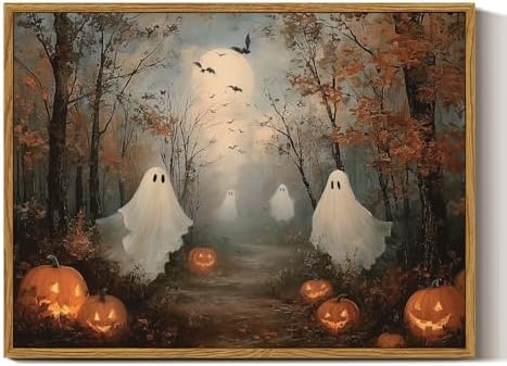 InSimSea Vintage Halloween Ghost Wall Art, Fall Pumpkin Decor, Framed by InSimSeaArt