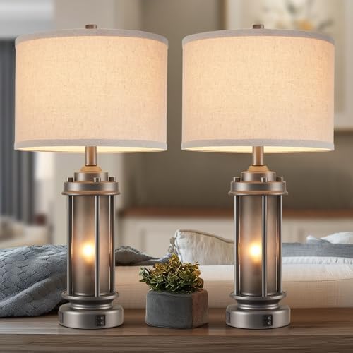 AIEAMPDO Set of 2 Farmhouse Bedroom Table Lamps with 2 USB C+A Ports - Image 7