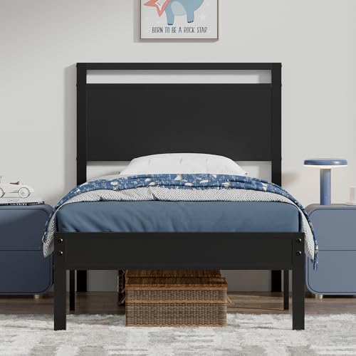 Z-hom Twin Metal Bed Frame with Wooden Headboard and Footboard, Heavy Duty Platform Frame with Metal Slats, No Box Spring Needed, Quiet and Non-Slip Design, Bed Storage for Small Bedroom,Black - Image 3