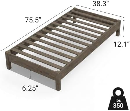 LIFEMENT Twin Bed Frame Signature Wood Platform, Noise Free, Under Bed Storage, No Box Spring Needed, Easy Assembly, Gray - Image 2