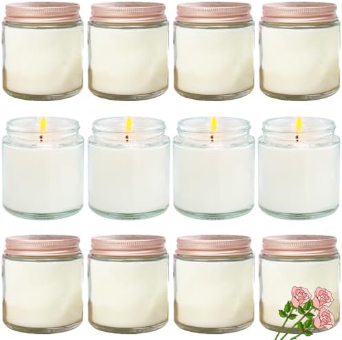12 Pcs 4 Oz Mini White Soy Candles,Rose Scented Candles Set,Bulk Aromatherapy Candle,Great Stress Relieving Scented Candle for Girls as a Gift for Birthdays, Weddings and More! by Veiuwa