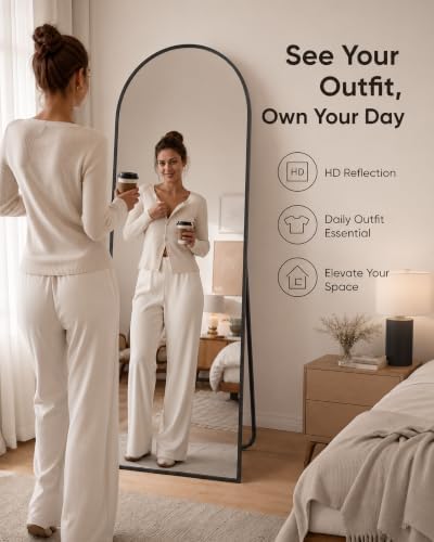 Simple Deluxe Arched Full Length Mirror, 59"x16" Large Floor Mirrors, for Wall Door Bedroom Bathroom Living Room (Black) - Image 2
