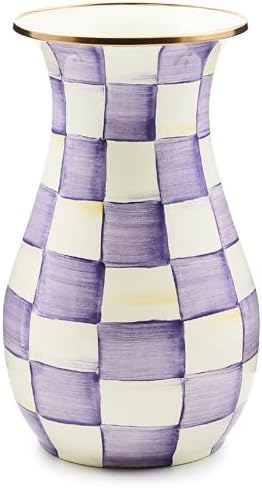MACKENZIE-CHILDS Enamel Tall Vase, Purple-and-White Violet Check by Unknown