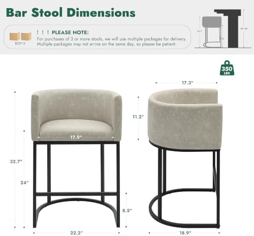 Counter Height Bar Stools Set of 2, Modern Counter Stools for Dining Room, 24 Inch Barstools for Kitchen Island, Faux Leather Bar Stool with Metal Legs and Back Footrest, Greige(White) - Image 2