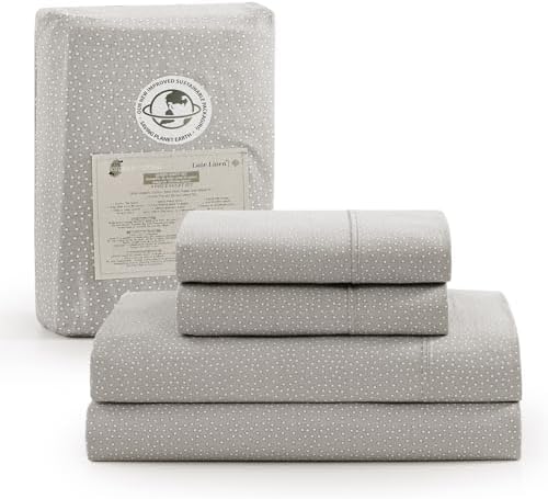 LANE LINEN 100% Organic Cotton Twin Bed Sheet Set, Luxury Hotel Style Fade Resistant Deep Pocket Machine Washable Twin Size Sheet Set, Eco Friendly Mercerized Cotton Sheets- Grey(White Dot) by LaneLinen