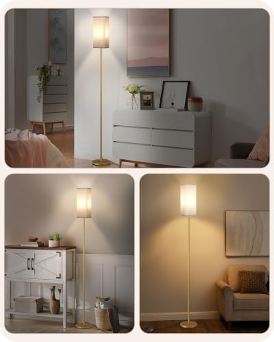 Floor Lamp, Pole with Foot Switch, Modern Standing Lamp Lampshade, Minimalist Freestanding Lamp (Bulb Not Included), for Living Room, Bedroom Office ETL Listed Gold and White DCW07LD05 - Image 6