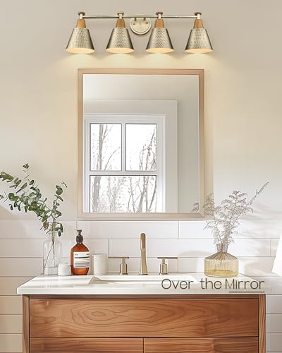 FEMILA Vanity Lights, 4-Lights Bathroom Light Fixtures Over Mirror, Antique Brass Wall Sconces Lamp with Hammered Metal Shade Finish, 4FG59B-4W BG - Image 4