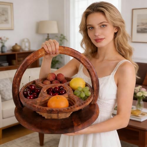 Handmade 14" Foldable Wooden Basket, Collapsible Fruit Basket - Image 6