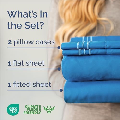 Full Size 4 Piece Sheet Set - Breathable & Cooling Sheets - Royal Blue - Image 2