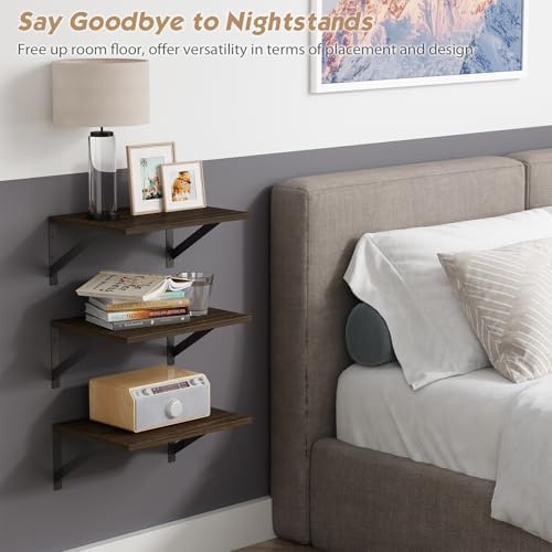 Forbena 12 Inch Deep Floating Shelves for Wall Set of 3, Wooden Wall Bookshelf for Bedroom Books, Rustic Wood Hanging Bookshelves for Bathroom Living Room Office Storage (Dark Brown) - Image 3