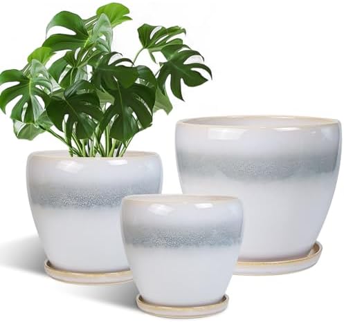 Ceramic Plant Pots - 10 Inch 8 Inch 6 Inch Planters, White-Grey by EPFamily