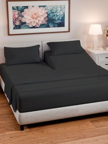 Flex Top Split Head King 4 Piece Sheet Set - Ultra-Soft, Breathable - Black - Image 2