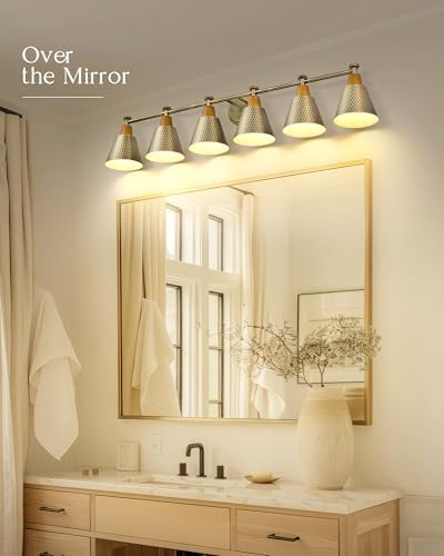 FEMILA Gold Light Fixture Bathroom, 6 Light Brushed Gold Vanity Light, 45.3" Bathroom Lighting Fixture Over Mirror, 4FG59B-6W BG - Image 5