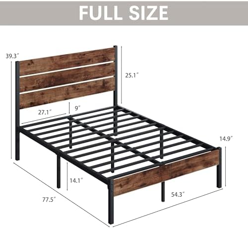 Fluest Full Bed Frame with Headboard and Footboard, Metal Full Bed Frame with Under Bed Storage, All-Metal Support System, No Box Spring Needed, Easy Assembly,Rustic Brown - Image 6