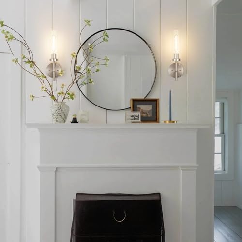 SANTOSTOCK Brushed Nickel Wall Sconces Set of 2, Hardwired Bathroom Sconces Vanity Light Fixture, Farmhouse Wall Mount Lamps for Mirror Living Room Bedroom Hallway - Image 5