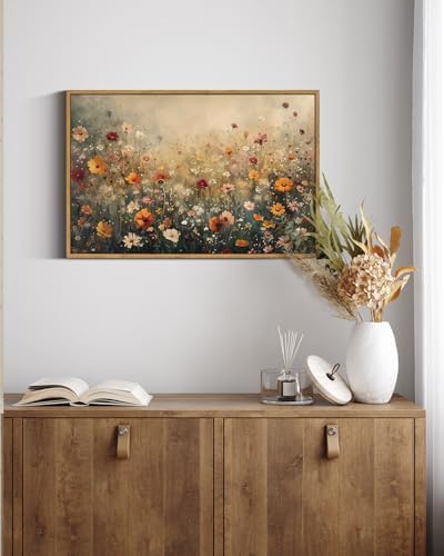 InSimSea Framed Canvas Wall Art Vintage Decor, Wall Decor for Living Room Bedroom Office Bathroom, Large Nature Landscape Flower Wildflower Oil Painting Prints, Home Decorations, 16x24inch - Image 2