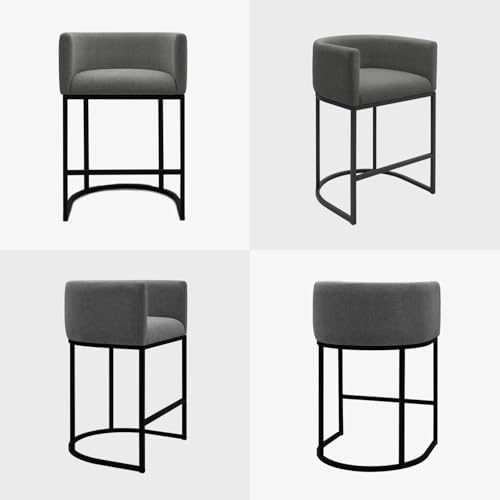 Counter Height Bar Stools Set of 3, 24 Inch Seat Height Barstools for Dining Room, Fabric Upholstered Bar Chair for Kitchen Island, Linen Counter Stools with Metal Legs, Carbon Black - Image 6