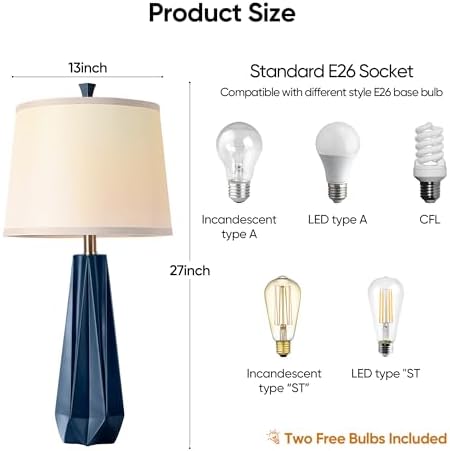 WIHTU 27'' Navy Blue Resin Table Lamps, Desk Lamps with 3 Color Temperature - Image 5
