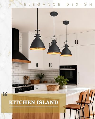 2-Pack Black Pendant Lights Kitchen Island, 8" Metal Shade - Image 4