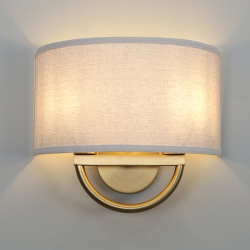 Yosoan 2-Light Linen Fabric Cloth Brass Wall Sconce Stairwell Fixture Light by YOSOAN
