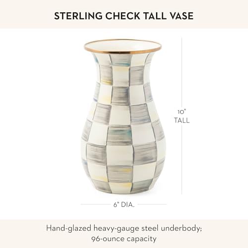 MACKENZIE-CHILDS Enamel Tall Vase, Gray-and-White Sterling Check - Image 4