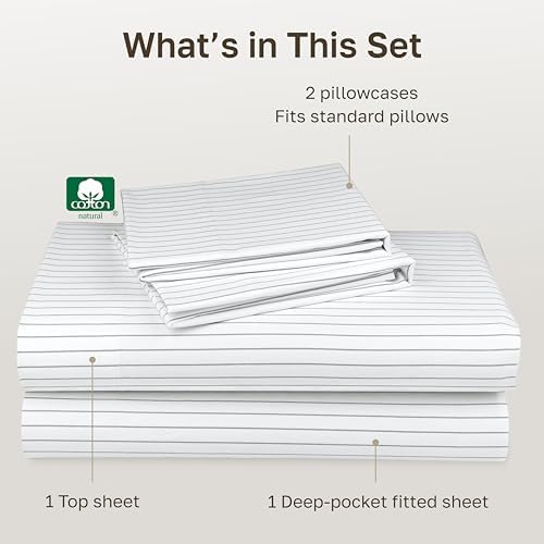 California Design Den Soft 100% Cotton Hotel Sheets Queen, Pinstripe Print - Image 4