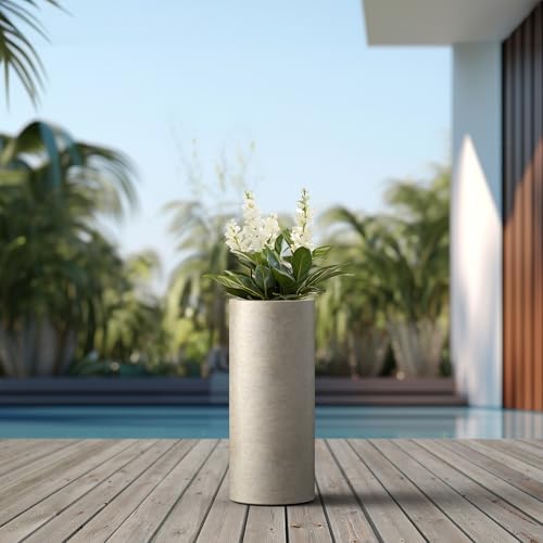 Kante Small Round Column Weathered Concrete Planter 18.9" Tall, Outdoor - Image 6
