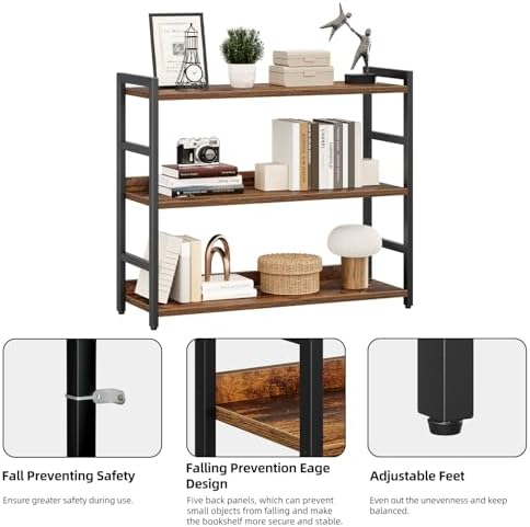 NUMENN Wide Bookshelf, 3 Tier Freestanding Shelving Unit, Vintage - Image 6