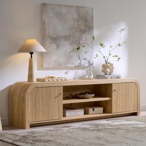 T4TREAM 70" Modern Fluted TV Stand with Storage, Natural Oak by T4TREAMFurniture