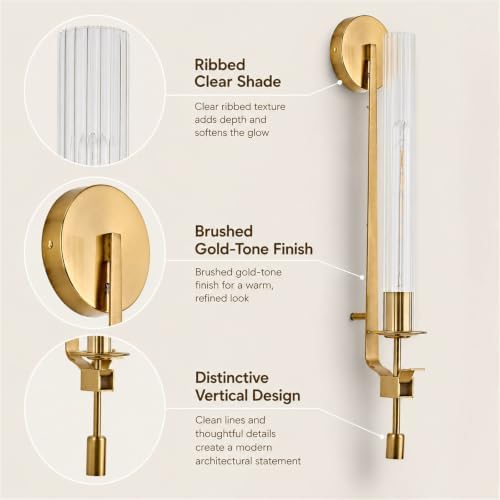 LIGHTLAND Gold Wall Sconce, 28 Inch Modern Metal Glass Wall Light Fixture, Wall Lamp for Living Room Bedroom Hallway (Pack of 1) - Image 4