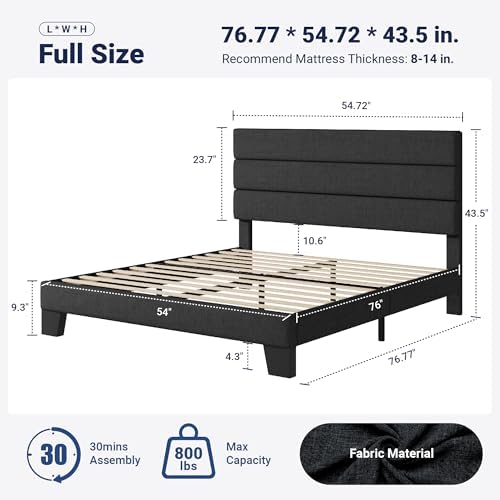 Allewie Full Size Platform Bed Frame with Fabric Upholstered Headboard Gray - Image 2