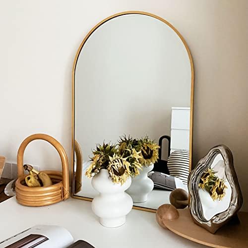 HARRITPURE Arched Bathroom Mirror 24" x 36“ Gold Modern Wall Mirror Aluminum Alloy Frame Decorative Mirrors for Bedroom Living Room Entryway - Image 4
