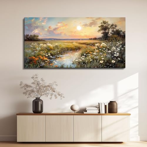 hyidecorart Vintage Farmhouse Wildflower Wall Paintings Canvas Wall Art for Living Room Wall Decor for Bedroom Office Decorations Nature Landscape Picture Artwork Aesthetic Home Decor Ready To Hang - Image 5