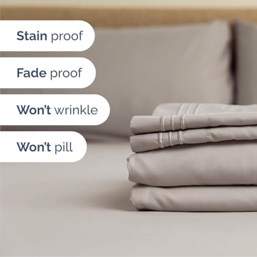 Cal King Size 4 Piece Sheet Set - Breathable & Cooling Sheets - Light Grey - Image 5