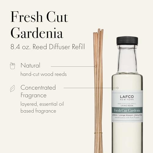LAFCO New York Reed Diffuser Refill, Fresh Cut Gardenia - 8.4 oz - Up to 4-Month Fragrance Life - Includes Natural Wood Reeds - Free of Dyes & Propellants - Made in The USA - Image 2