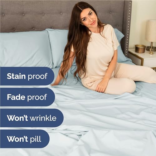 Full Size 4 Piece Sheet Set - Comfy Breathable & Cooling Sheets - Ice Blue - Image 5