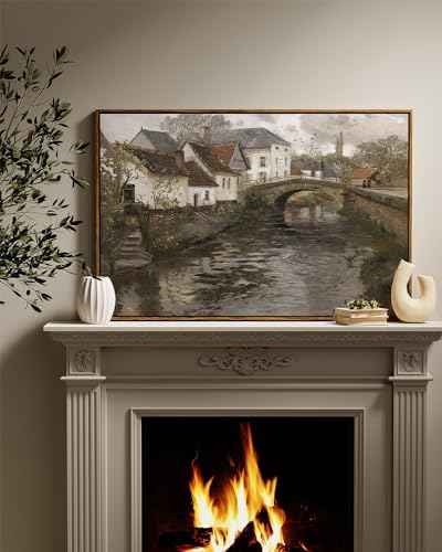 InSimSea Framed Canvas Wall Art Vintage Decor, Riverside Small Town Large Canvas Prints Home Decor, Rustic Farmhouse Hanging Wall Decor for Bedroom Living Room, 24"x36" - Image 2