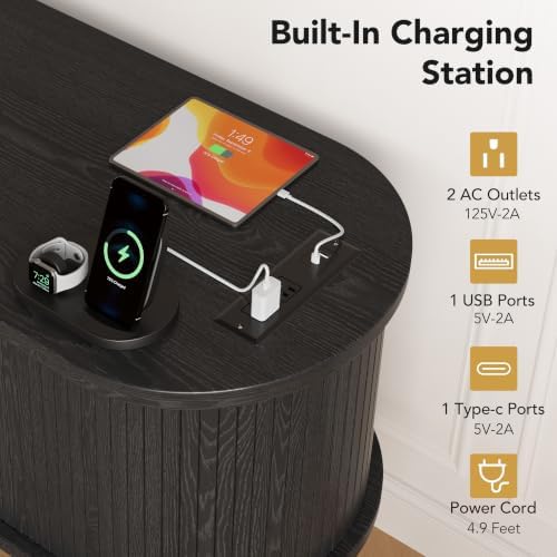 Decofy 69" Fluted TV Stand for TVs Up to 80" with Charging Station, Black - Image 5