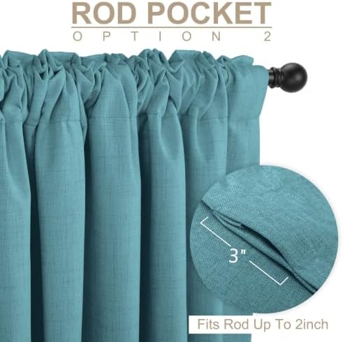Faux Linen Total Blackout Curtains for Bedroom 96 Inches Long, Dark Cyan - Image 4