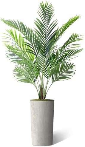Artificial Tree in Modern Swirl Pattern Planter, Fake Areca Tropical Palm Silk Tree for Indoor and Outdoor Home Decoration - 66" Overall Tall (Plant Pot Plus Tree) - Image 2