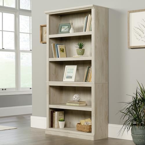 Sauder 5 Tier Book Shelf Wooden Bookcase Multipurpose Bookshelf for Home Office, Living Room, in Chalked Chestnut - Image 2
