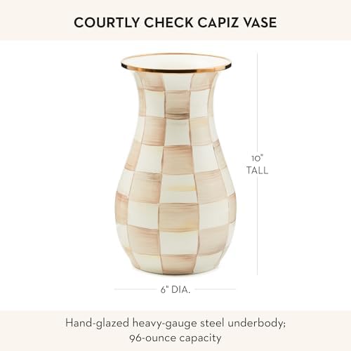 MACKENZIE-CHILDS Enamel Tall Vase, Brown-and-White Mocha Check - Image 4