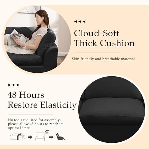 Korser 110" Cloud Sectional Couches for Living Room, Modern Modular Sectional Sofa with Ottoman, Boneless Cloud Couch with Comfy Deep Seats, Fluffy Chenille L-Shape Sofa Couch for Living Room, Black - Image 3