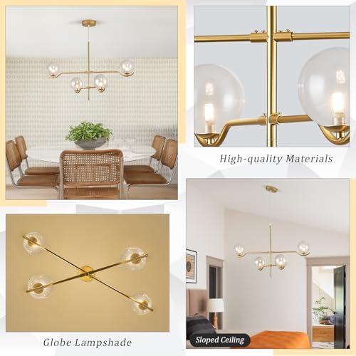 CATINER Modern 31" 4-Light Gold Sputnik Chandelier with Clear Glass Globe - Image 4
