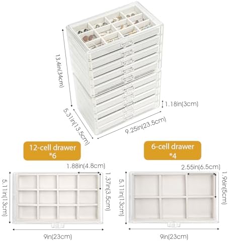 ProCase Earring Holder Organizer Jewelry Box with 10 Drawers, Acrylic Clear Earring Case with Adjustable Velvet Trays for Women - Warmwhite,10 Layers - Image 4