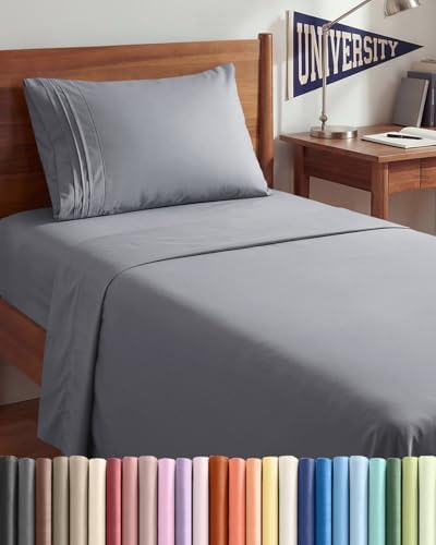 Twin XL 3 Piece Sheet Set - College Dorm Room Essentials - Steel Blue by CGKUnlimited