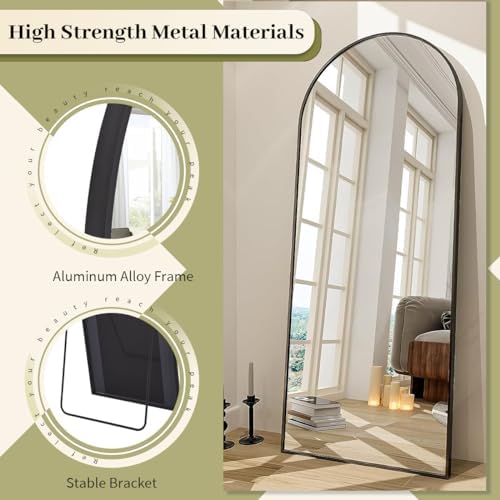 BEAUTYPEAK 65"x24" Full Length Mirror, Arch Full Body Floor Mirror, Wall Mirrors Hanging or Leaning Arched-Top with Stand for Bedroom, Dressing Room, Black - Image 3